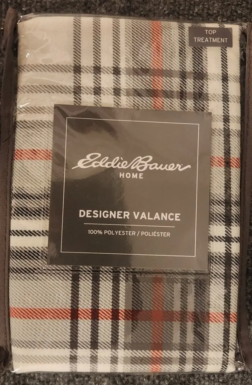 Eddie Bauer Designer Valance Window Treatment Plaid 50 x 20 100% Polyester NIP